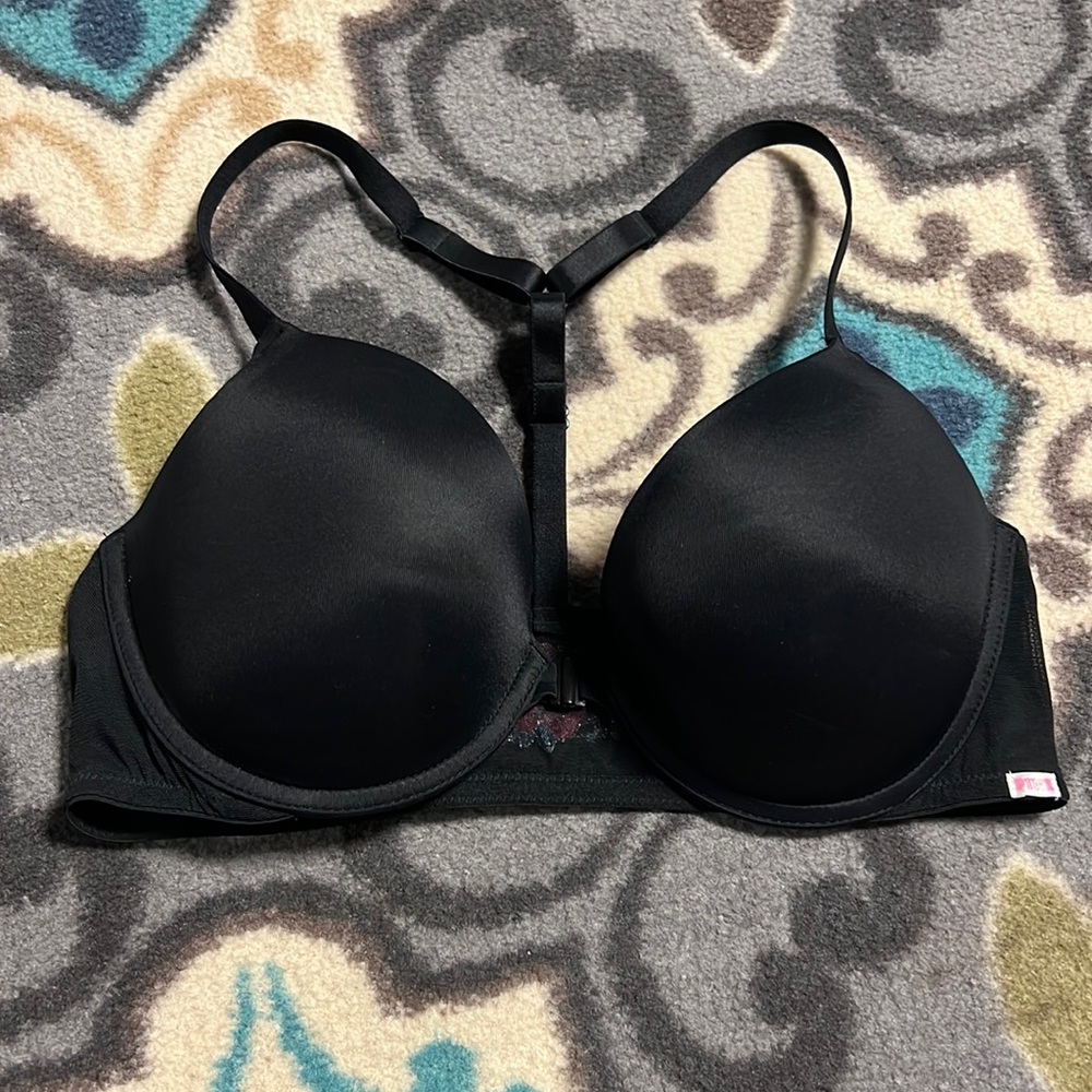 PINK Black front clasp Bra